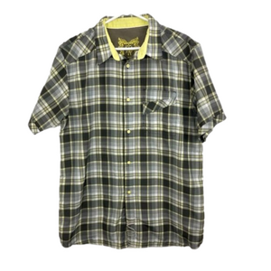 Prana Yellow & Brown Plaid Short Sleeve Shirt with Embroidery Design